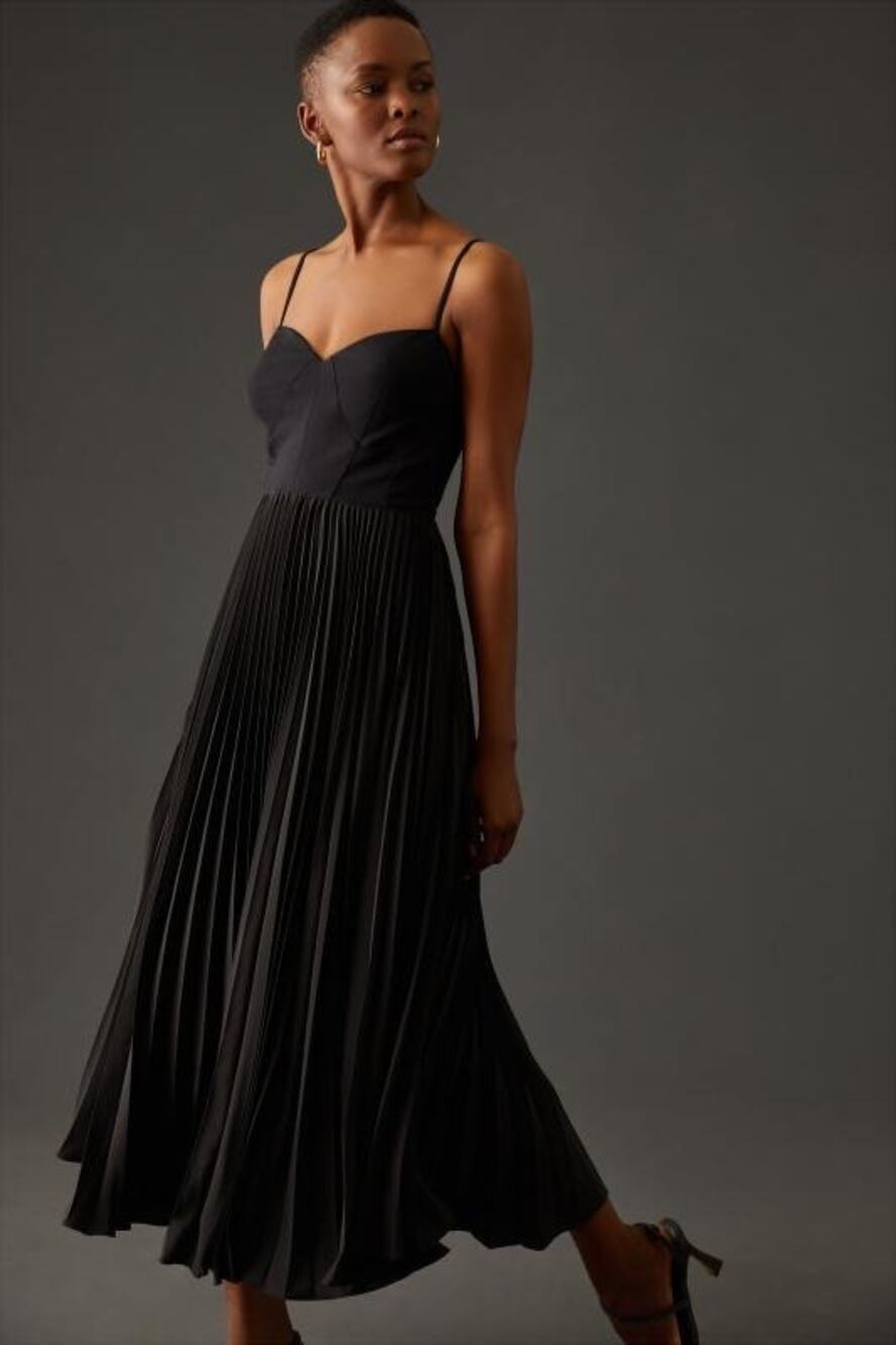 By Anthropologie Sweetheart Bodice Midi Dress Black Size Small